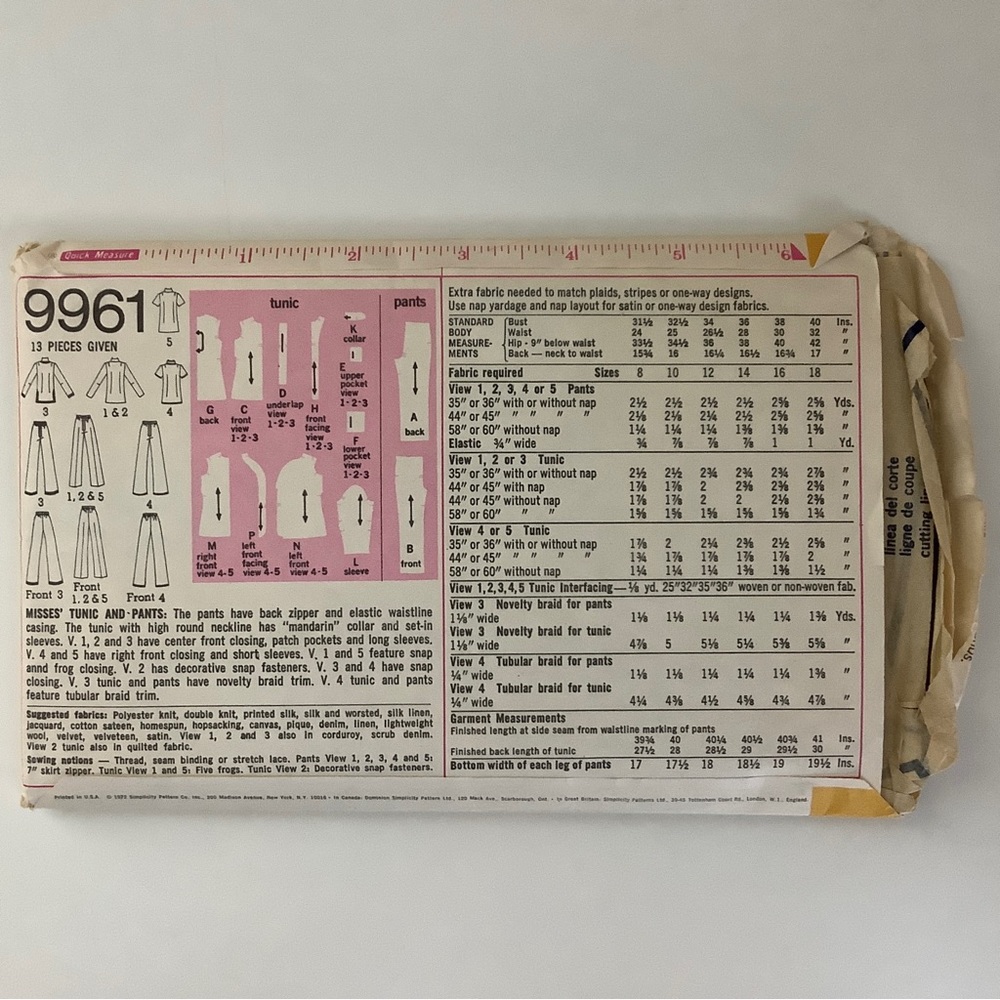 Simplicity 9961 Sewing Pattern - Picture 3 of 3
